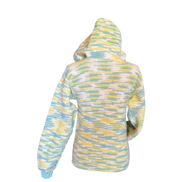 Handmade custom Knit Women's Sweater sXS - small green yellow pullover hoodie - Picture 6 of 6